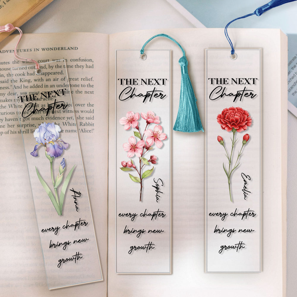 The Next Chapter Journal Custom Name Flower - Custom Bookmark