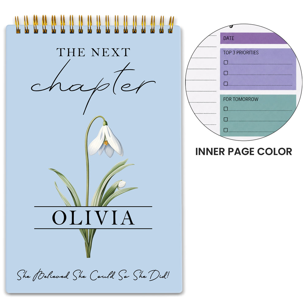 Personalized Next Chapter Floral Daily Planner - Custom Name Journal