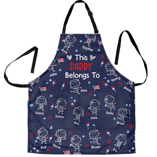 This Daddy Belongs To Independence Doodle Style - Personalized Apron | Fun BBQ Dad Gift