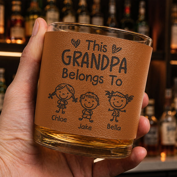 This Grandpa Belongs To Doodle Style - Personalized Whiskey Glass