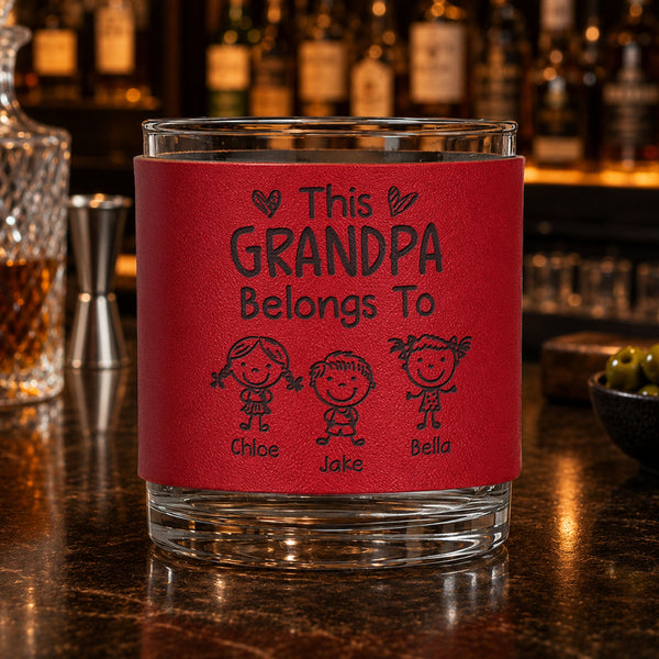 This Grandpa Belongs To Doodle Style - Personalized Whiskey Glass