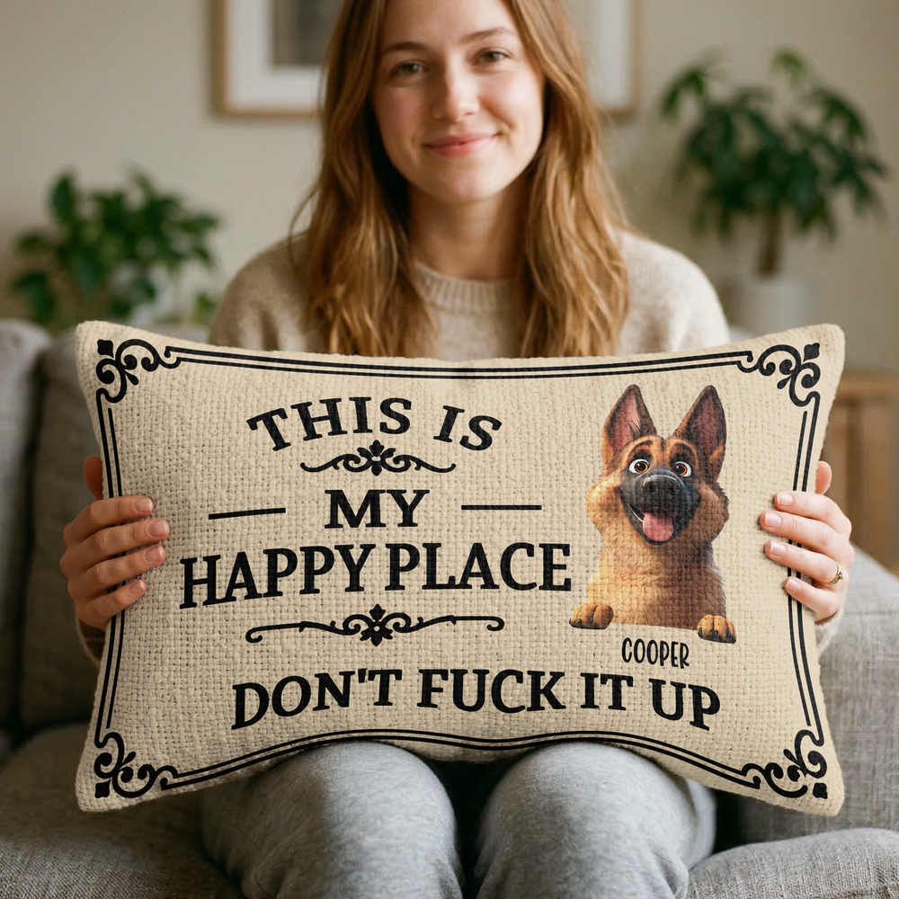 Personalized This Is My Happy Place Pet Photo Pillow Cover