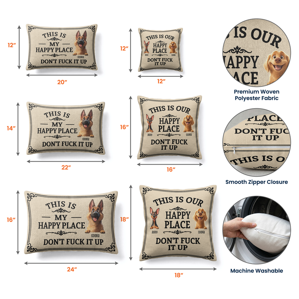 Personalized This Is My Happy Place Pet Photo Pillow Cover
