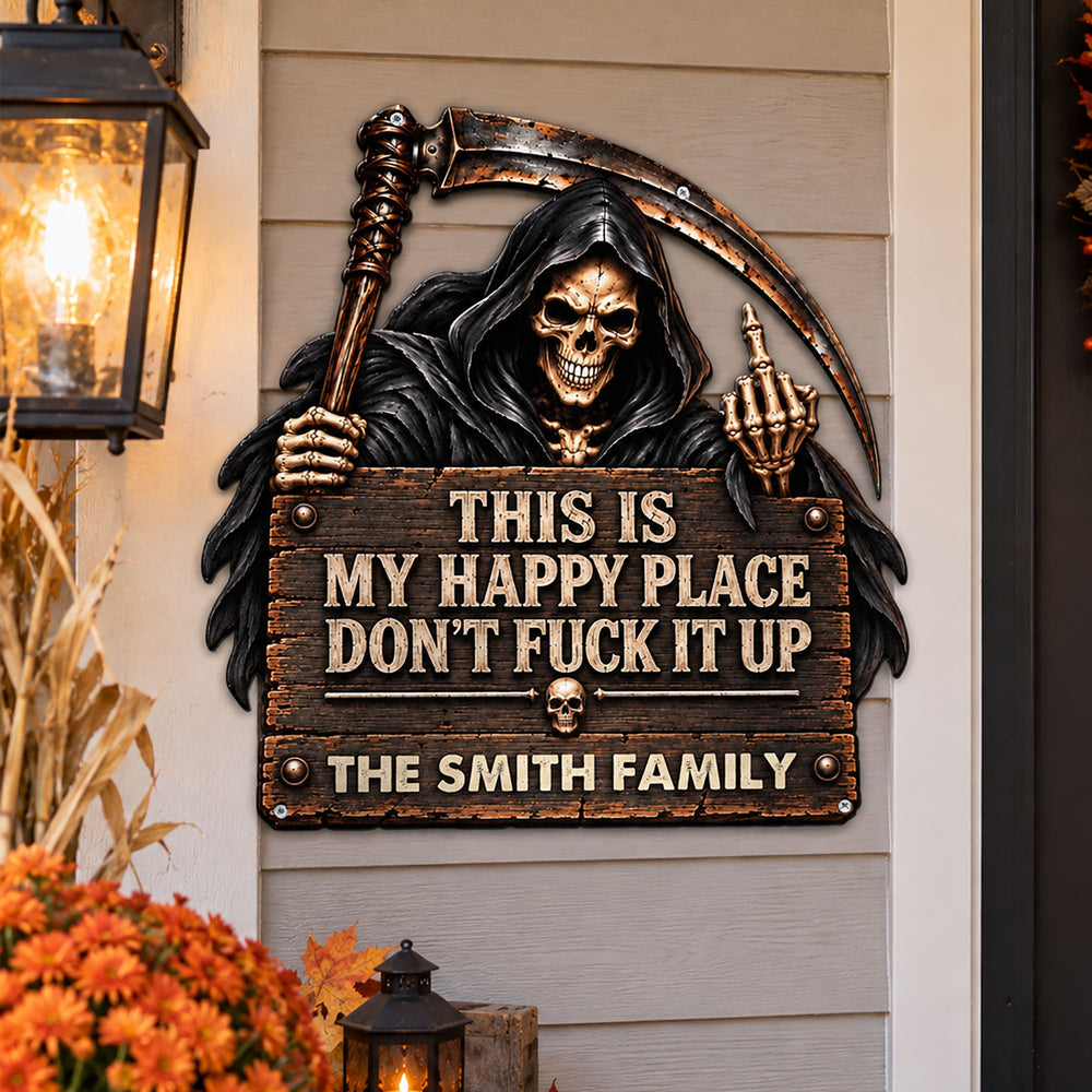 Personalized This Is My Happy Place Metal Sign - Funny Halloween Decor