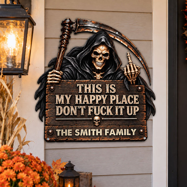 Personalized This Is My Happy Place Metal Sign - Funny Halloween Decor