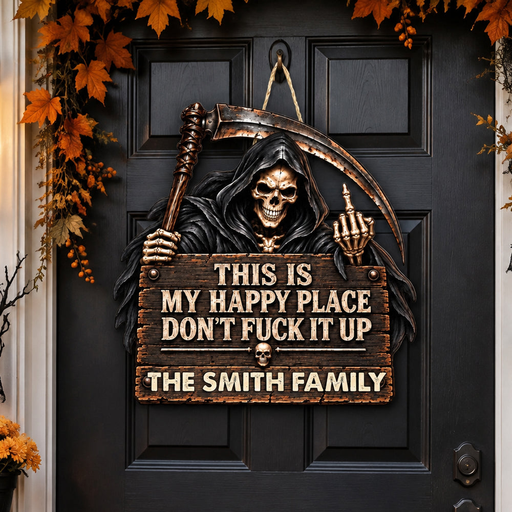Personalized This Is My Happy Place Wood Sign - Funny Halloween Decor