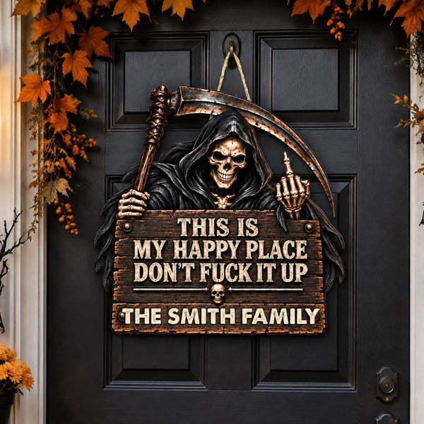 Personalized This Is My Happy Place Wood Sign - Funny Halloween Decor