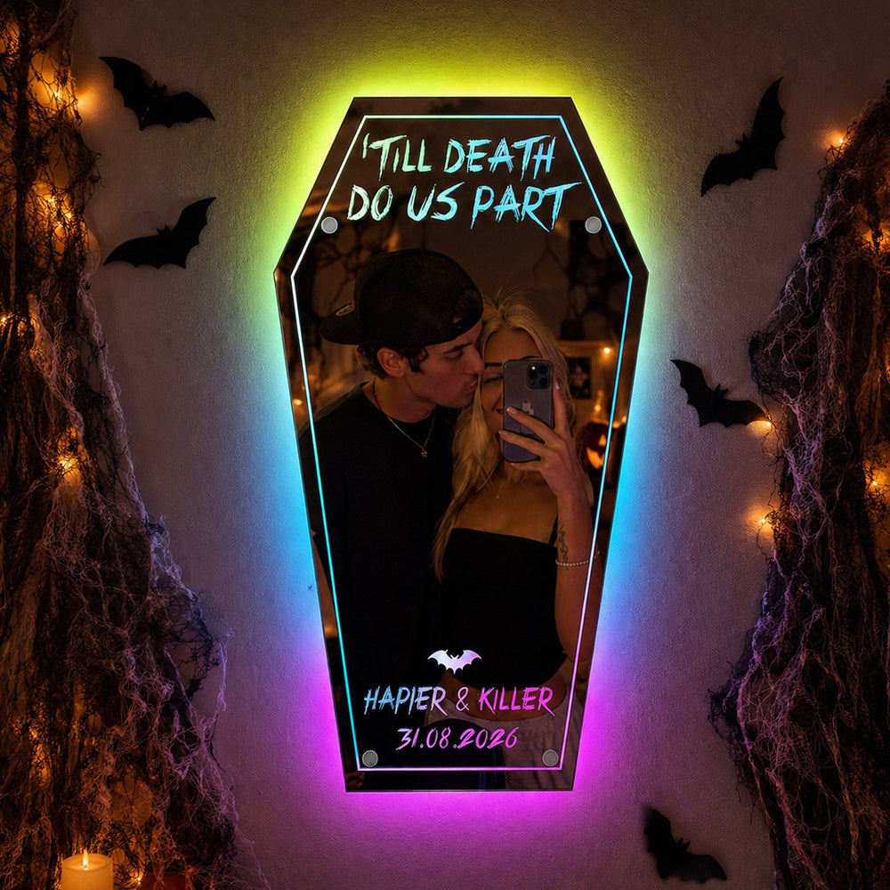Till Death Do Us Part - Personalized Coffin Shaped LED Mirror