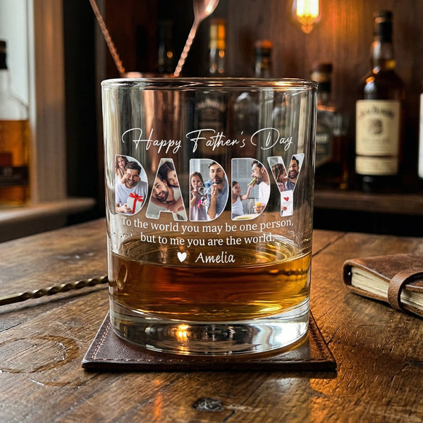 To Me You Are The World Father's Day Gift For Dad, Husband  - Personalized Whiskey Glass