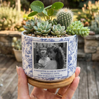 To My Daughter Toile De Jouy Custom Photo Mom & Daughter, Dad & Daughter - Personalized Plant Pot