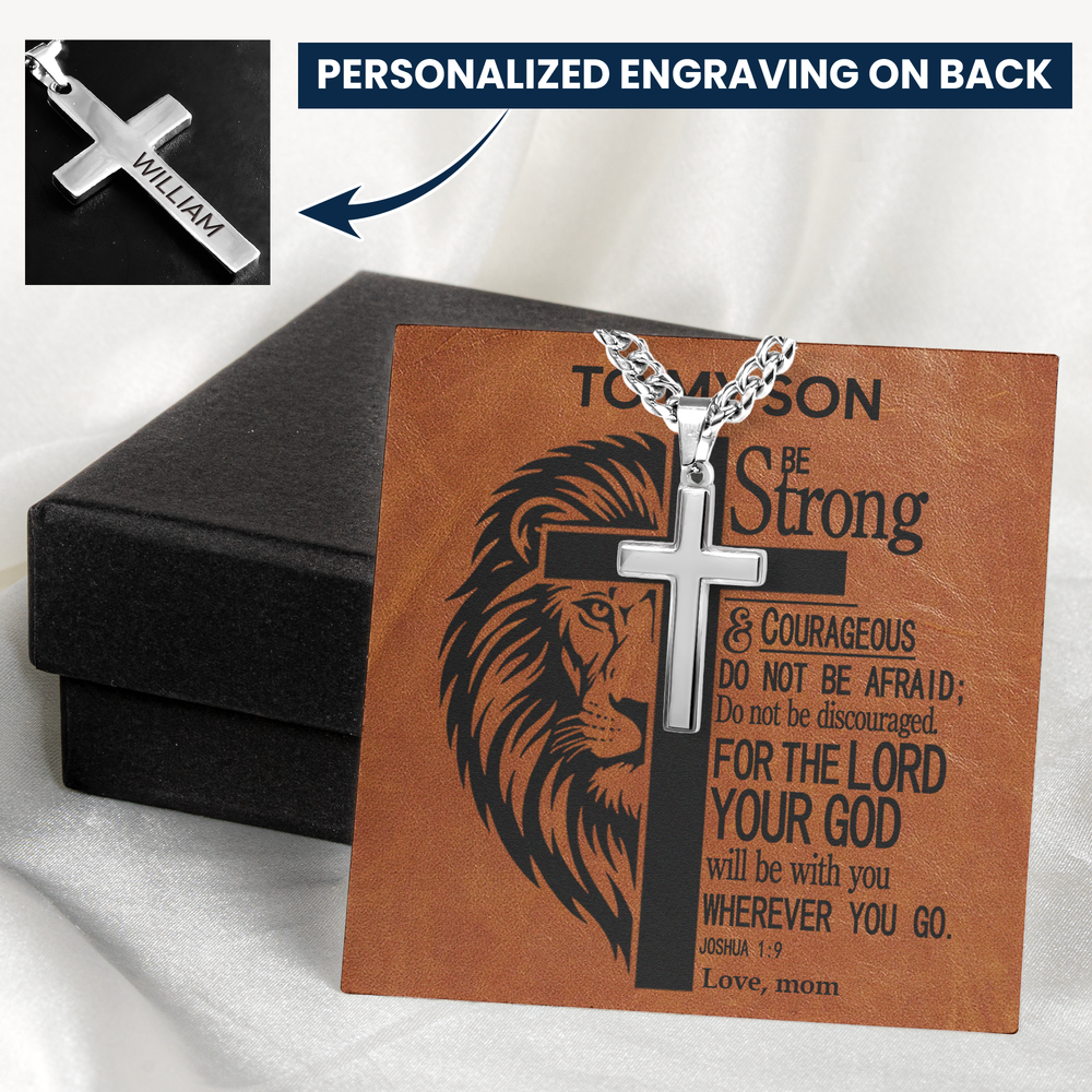 To My Son Be Strong & Courageous Bible Verse - Personalized Necklace