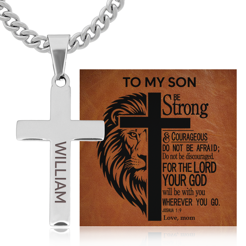 To My Son Be Strong & Courageous Bible Verse - Personalized Necklace