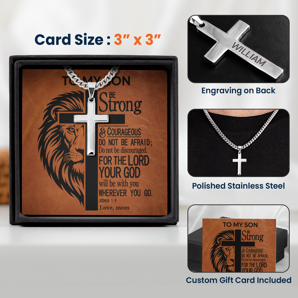 To My Son Be Strong & Courageous Bible Verse - Personalized Necklace