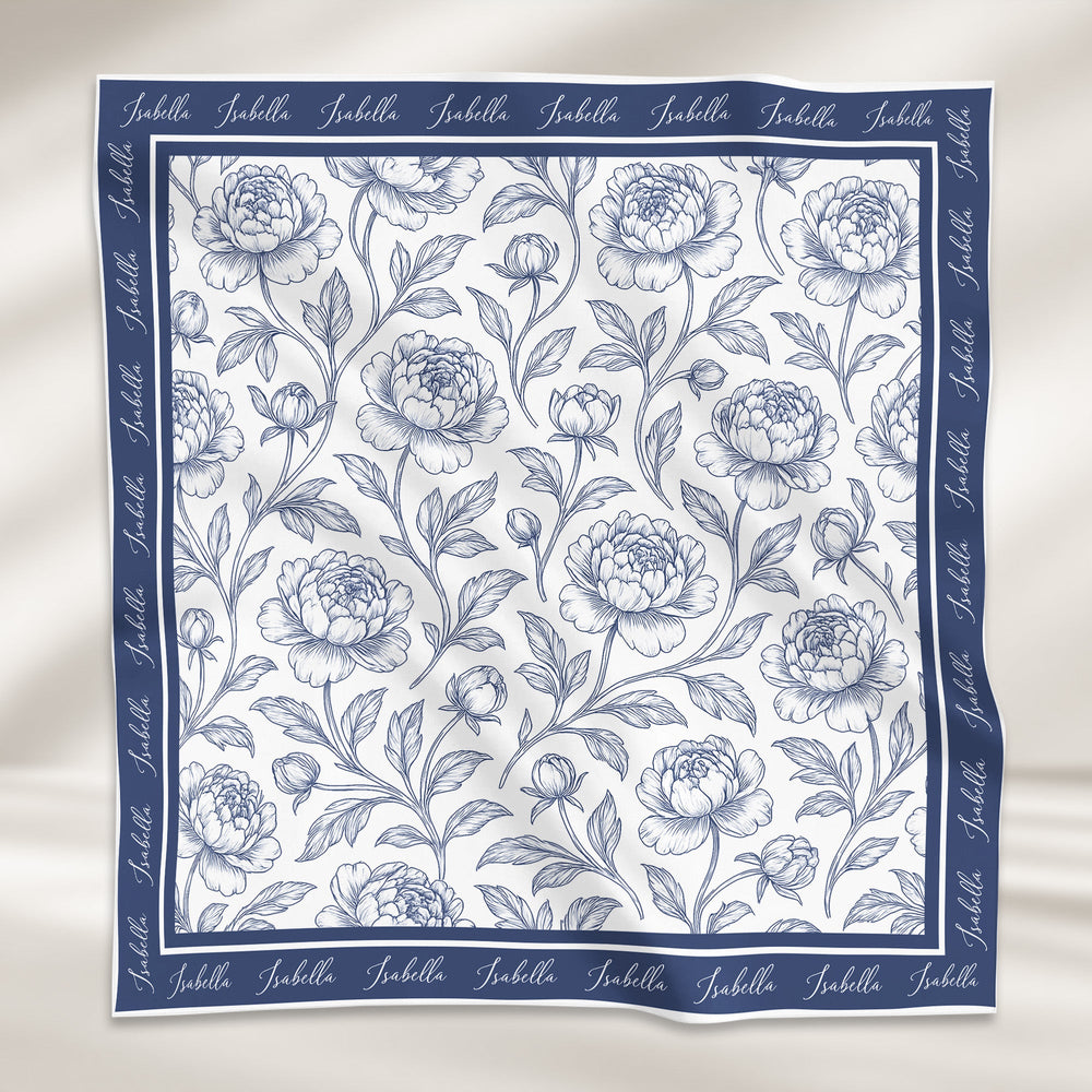 Toile De Jouy Custom Birth Flower Gift For Her, Daughter, Mom, Wife, Sister - Personalized Scarf