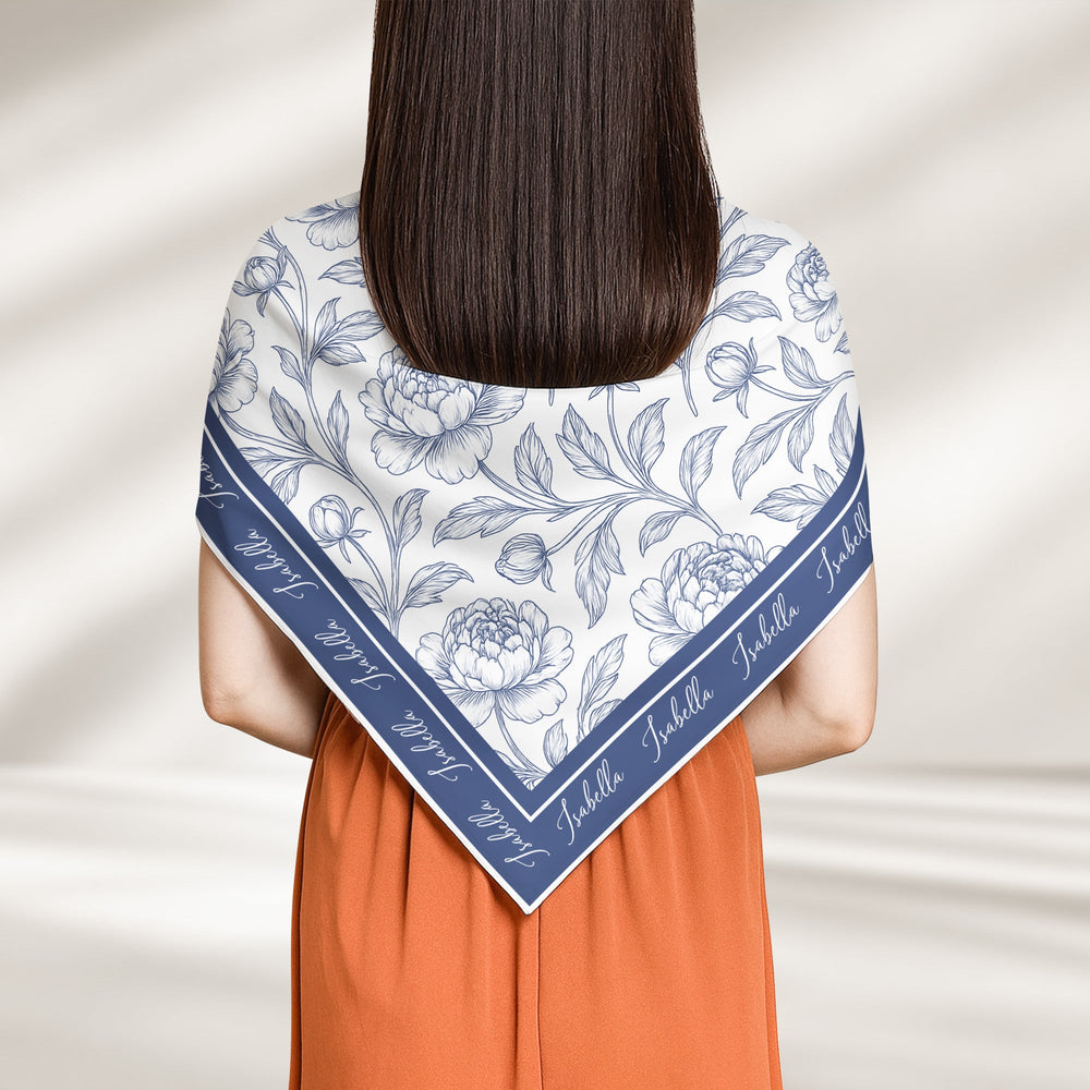 Toile De Jouy Custom Birth Flower Gift For Her, Daughter, Mom, Wife, Sister - Personalized Scarf