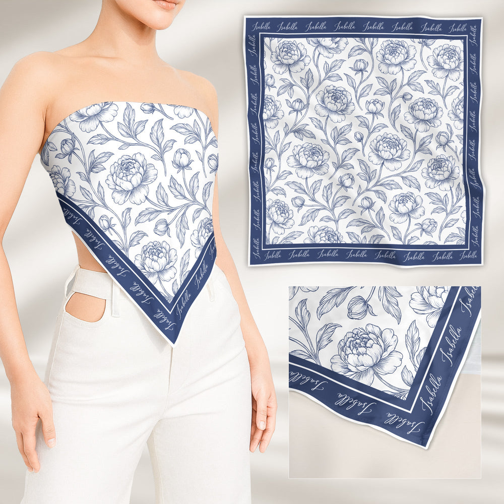 Toile De Jouy Custom Birth Flower Gift For Her, Daughter, Mom, Wife, Sister - Personalized Scarf