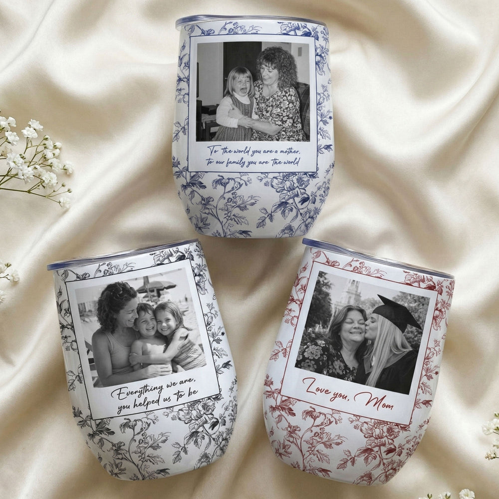 Toile De Jouy Custom Vintage Photo Mom And Children - Thank You Gifts For Mom - Personalized Wine Tumbler