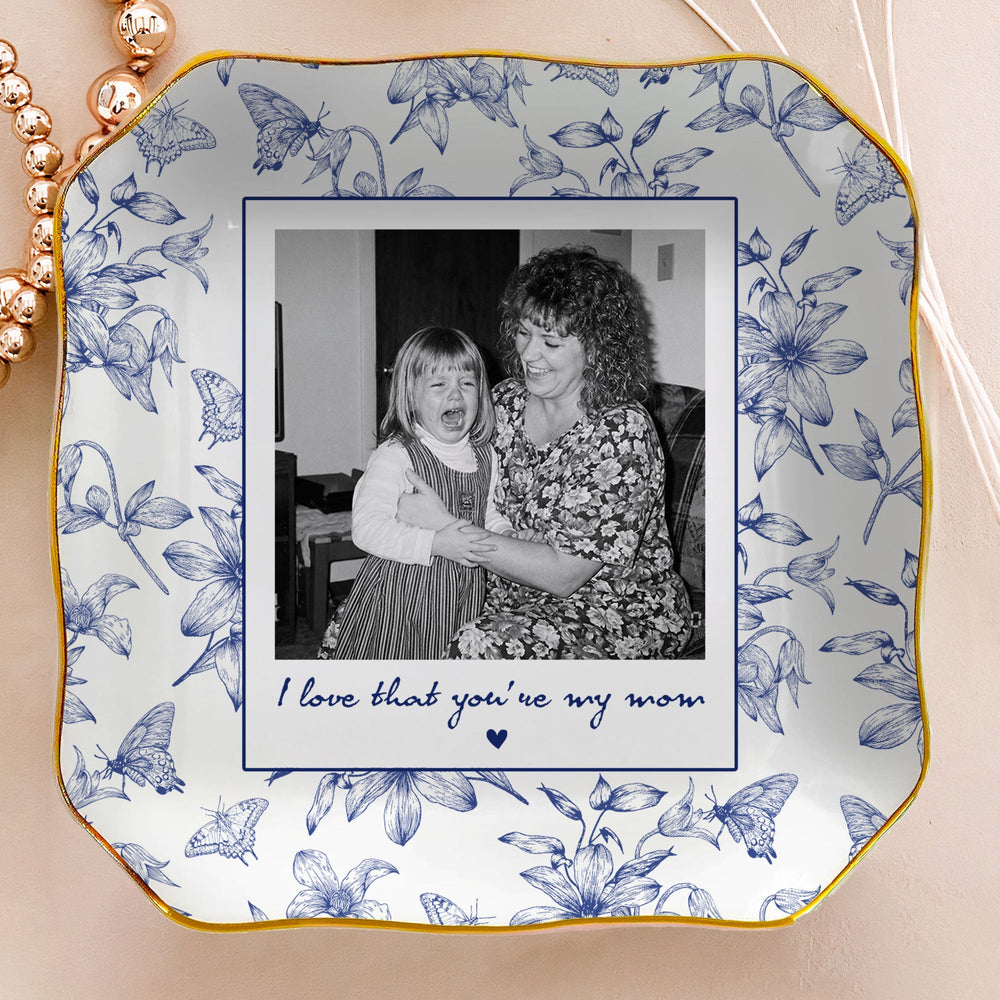 Toile De Jouy Photo Trinket Tray Mother's Day Gift For Mum, Mom, Nana - Personalized Jewelry Dish