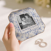 Toile De Jouy Photo Trinket Tray Mother's Day Gift For Mum, Mom, Nana - Personalized Jewelry Dish