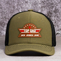 Father's Day Gifts, Top Dad, Grandpa, Papa - With Kids' Names - Personalized Leather Patch Hat