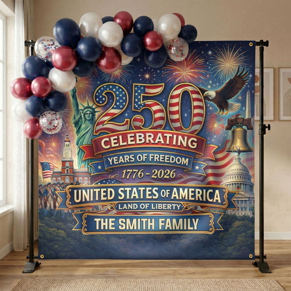 Usa 250th Anniversary Backdrop Semiquincentennial 1776-2026 - Personalized Backdrop