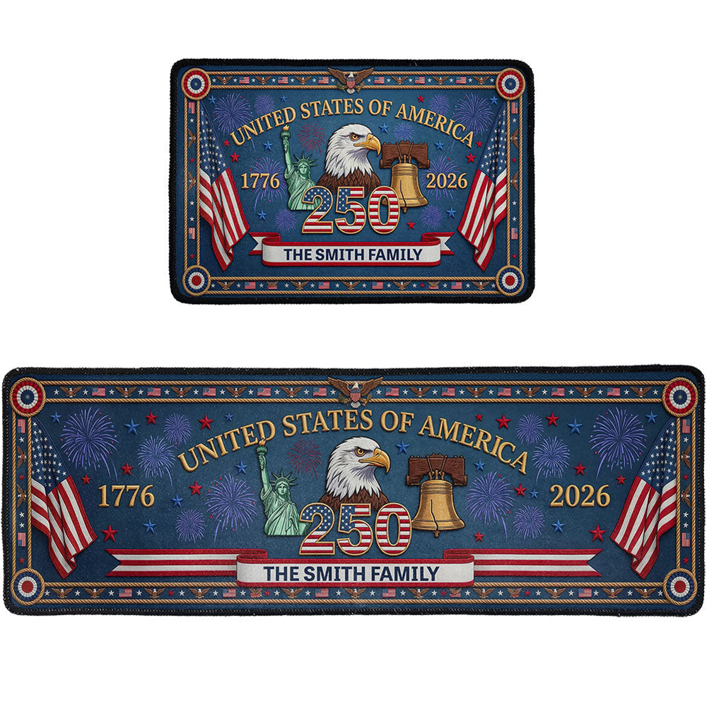 USA 250 Years Of Freedom Faux Pattern - Personalized Runner Rug