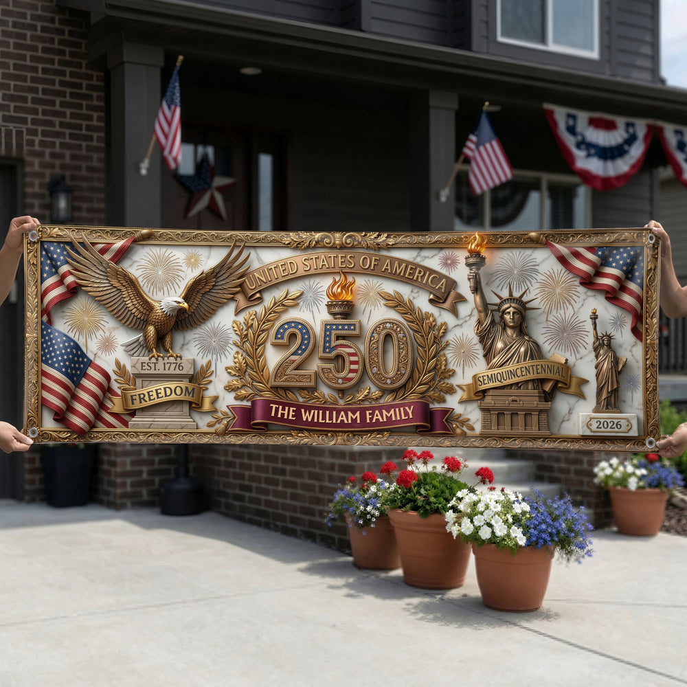 USA Semiquincentennial Decor Faux Pattern - Personalized Banner