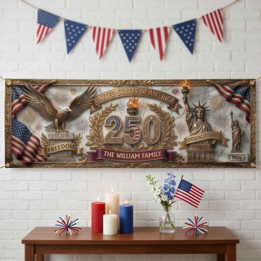 USA Semiquincentennial Decor Faux Pattern - Personalized Banner