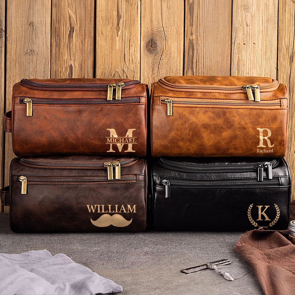 Vintage Monogram - Personalized Leather Toiletry Bag