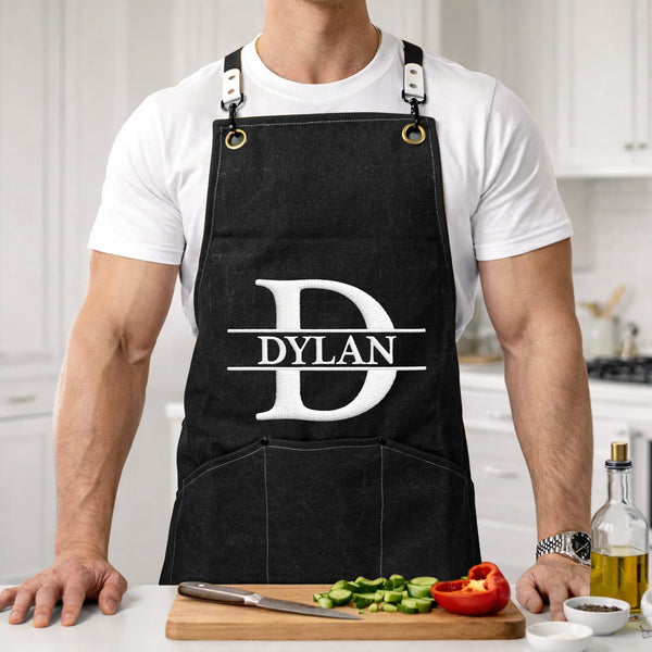 Vintage Monogram, Custom Name Gift For Him - Personalized Apron
