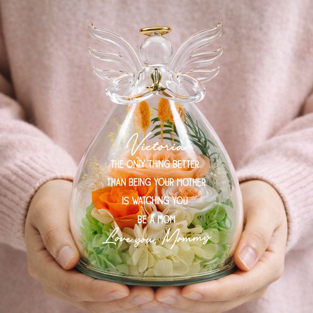Watching You Be A Mom Gift For Daughter From Mom - Personalized Flower In Glass Angel Figurines