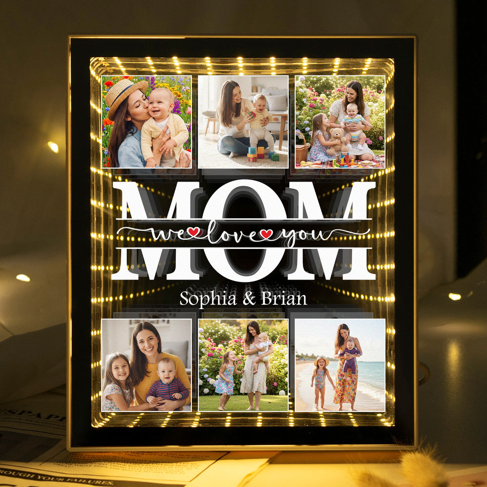 We Love You Gift For Mom, Grandma, Wife - Personalized Photo Infinity Mirror Light Box