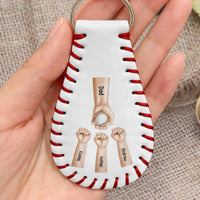 We Scored A Home Run When We Got You As Our Dad - Personalized Leather Baseball Keychain