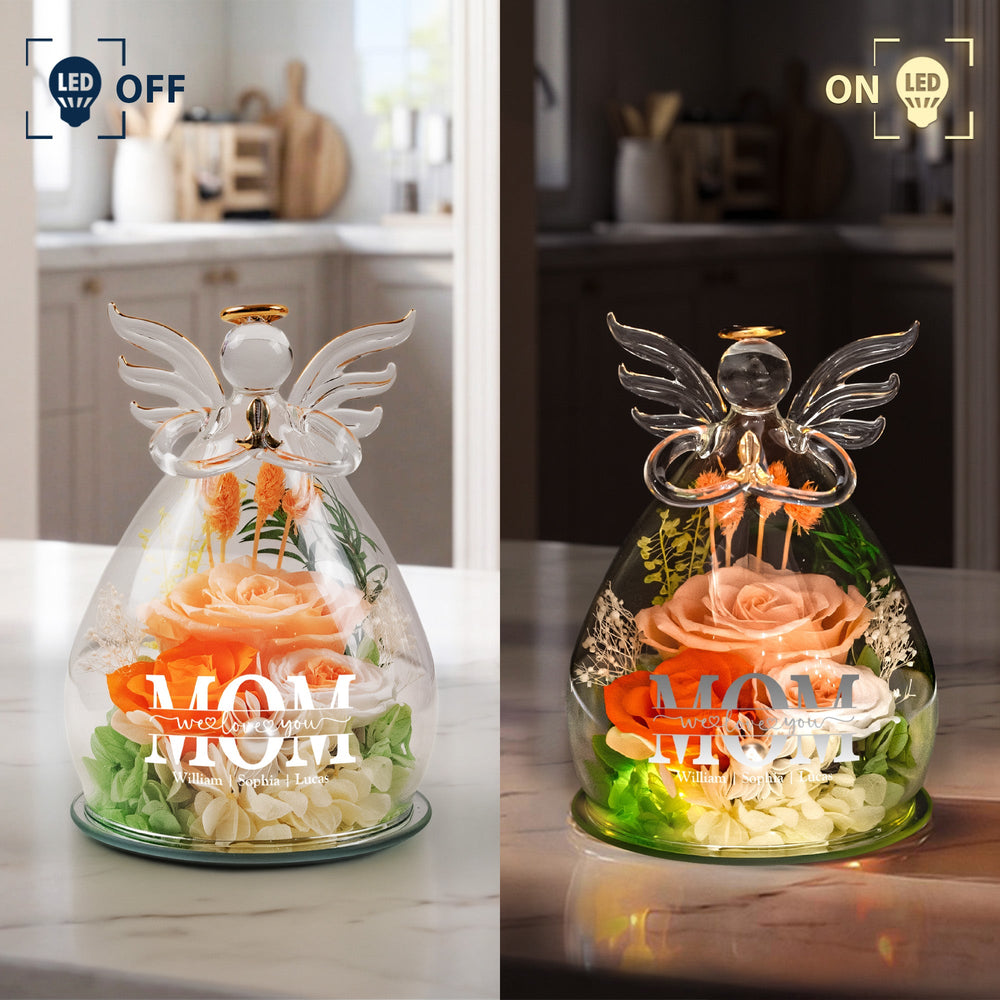 We Love You Mom! - Personalized Flower In Glass Angel Figurines