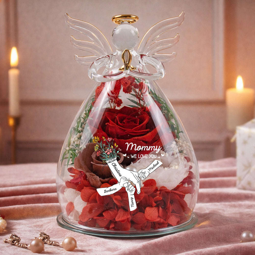 We Love You Mother's Day Gift For Wife, Mom, Grandma - Personalized Flower In Glass Angel Figurines