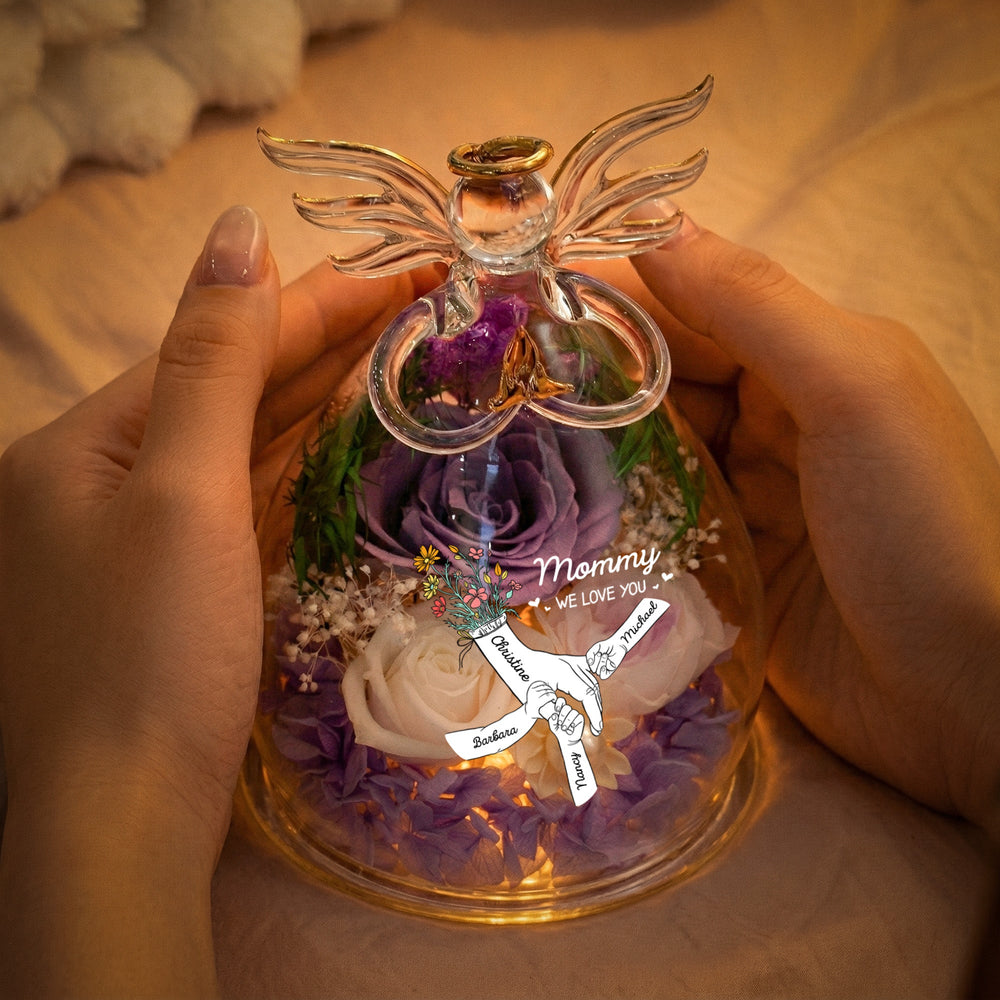 We Love You Mother's Day Gift For Wife, Mom, Grandma - Personalized Flower In Glass Angel Figurines