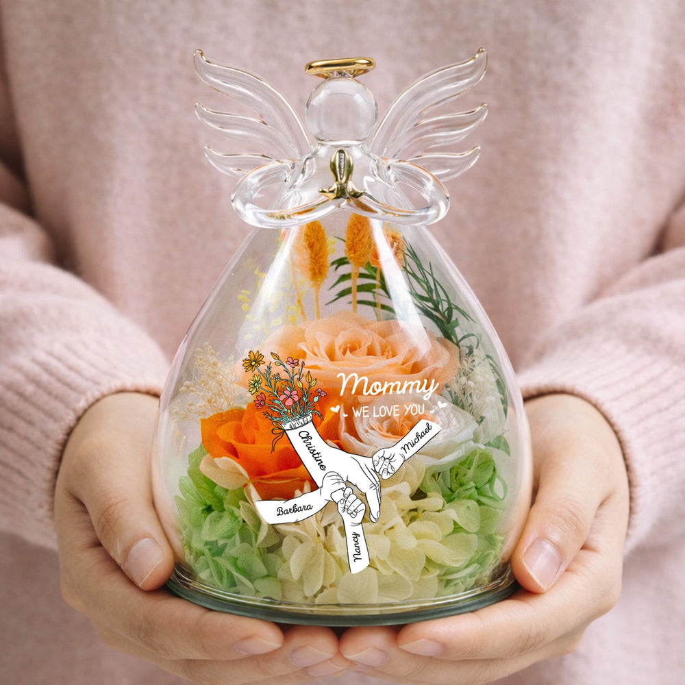 We Love You Mother's Day Gift For Wife, Mom, Grandma - Personalized Flower In Glass Angel Figurines