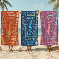 Word Art Names For Summer - Personalized Beach Towel
