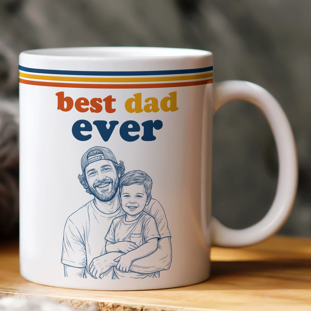 World's Best Dad Sketch Line Art Retro Mug Father's Day - Personalized Mug | Vintage Dad Gift