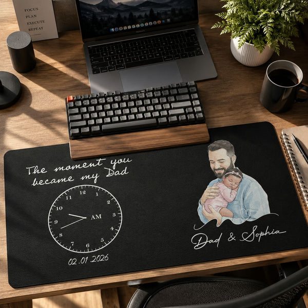 The Moment You Became Dad Watercolor Art Father's Day Gift For Husband - Personalized Desk Mat | First Father’s Day
