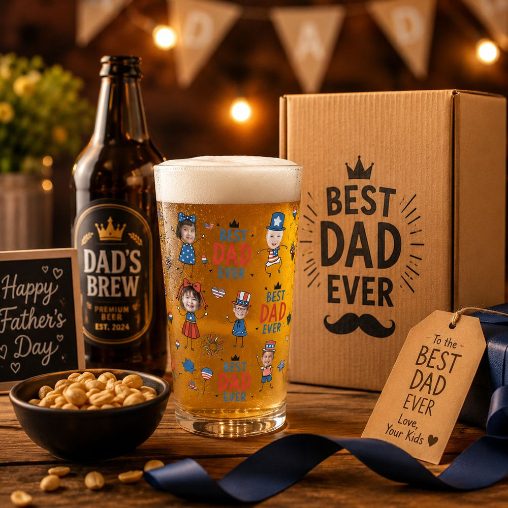 Best Dad Ever USA Flag Patriotic - Personalized Beer Glass