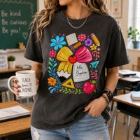 Boho Floral Bow Pencil - Personalized Shirt | Custom Teacher Back To School Graphic Tee