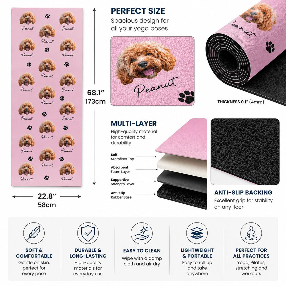 Custom Pet's Faces - Personalized Yoga Mat | Unique Gift For Pet Lovers & Yoga Fans