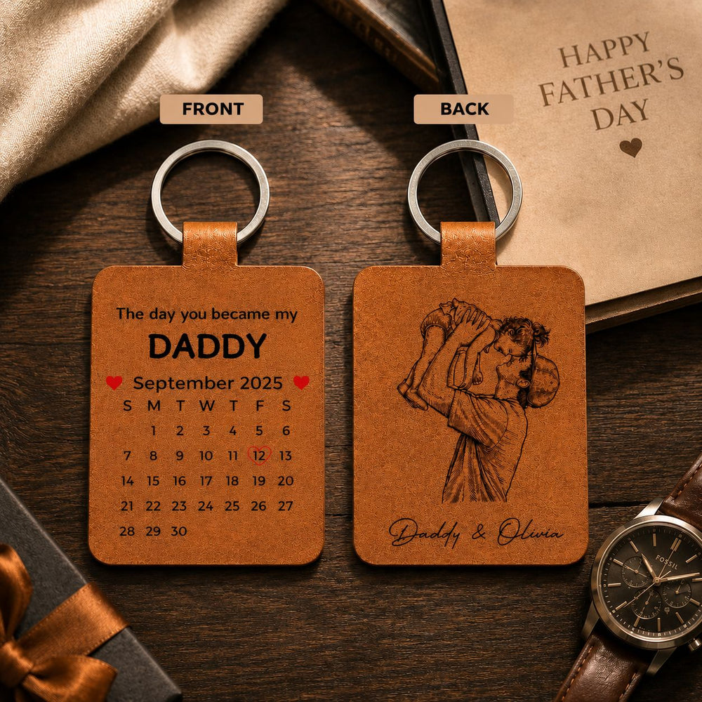 The Day You Became My Dad Sketch Line Art Father's Day Gift For Him - Personalized Keychain | Gift For Dad