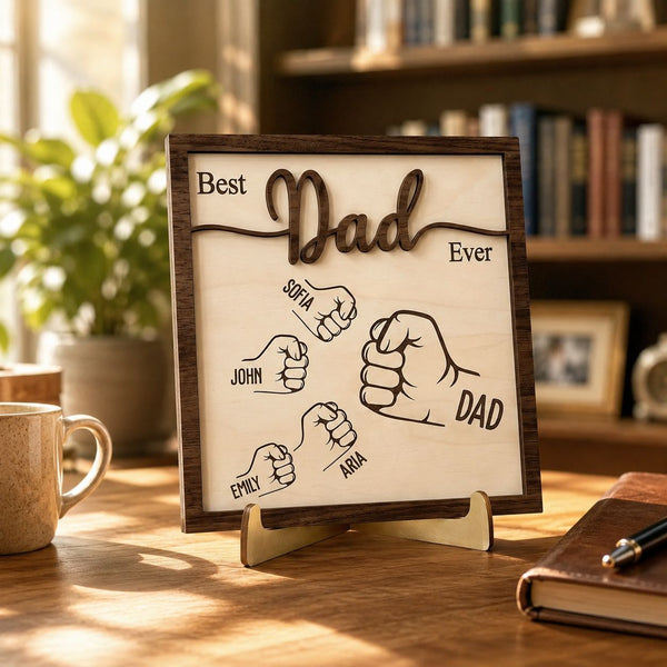 Best Dad Ever Fist Bump Father's Day Gift For Dad, Grandpa - Personalized Wooden Plaque | Heartwarming Gift From Kids & Grandkids