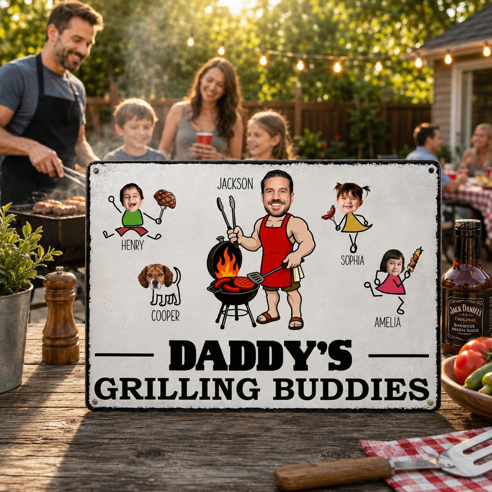 Dad' Grilling Buddies Funny Father's Day Gift - Personalized Metal Sign | BBQ Dad Gift