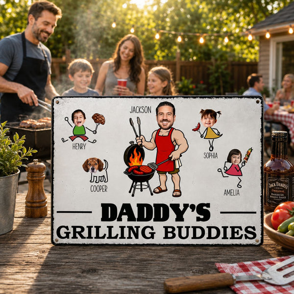 Dad' Grilling Buddies Funny Father's Day Gift - Personalized Metal Sign | BBQ Dad Gift