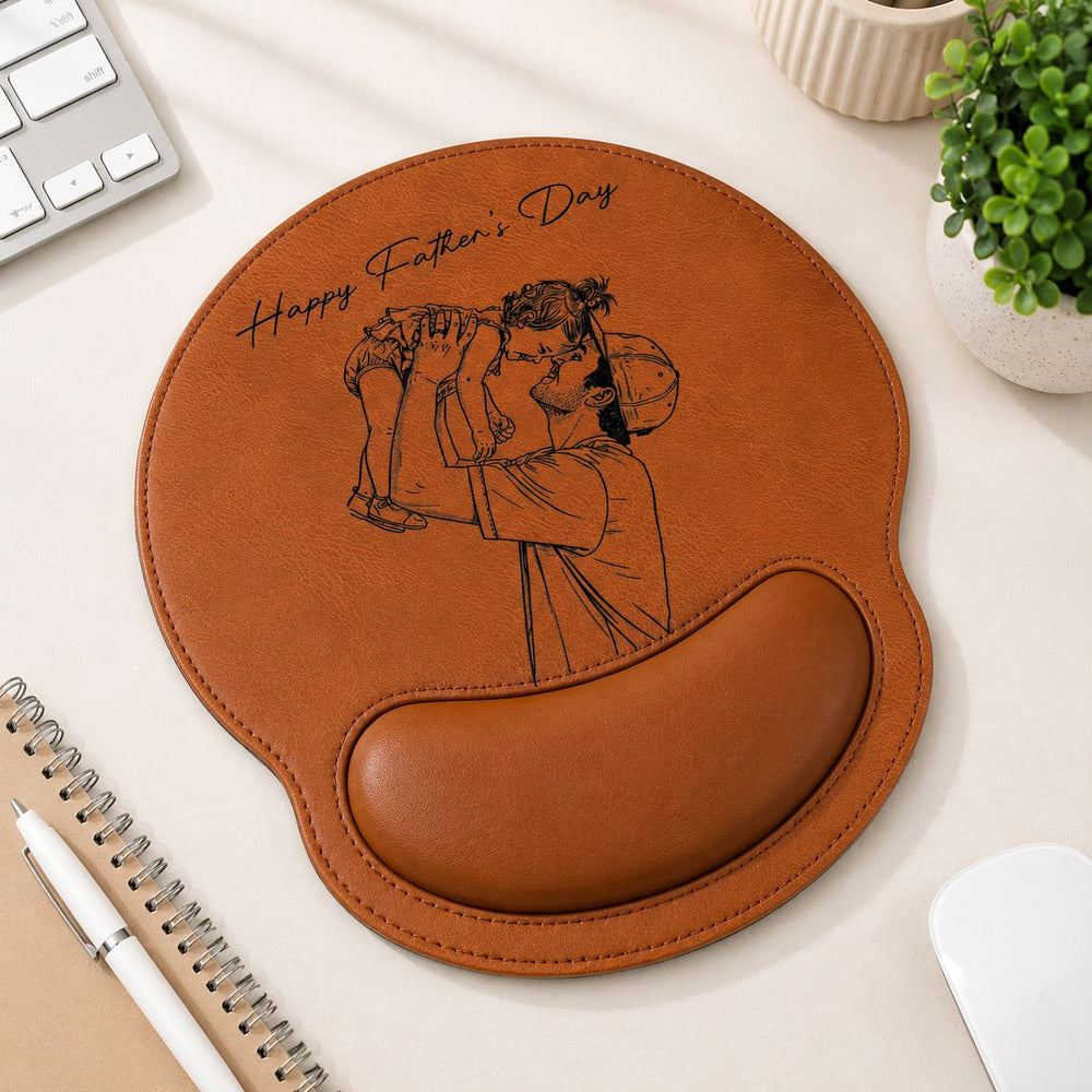 Custom Photo Sketch Line Art Father's Day - Personalized Mouse Pad | Custom Desk Gift
