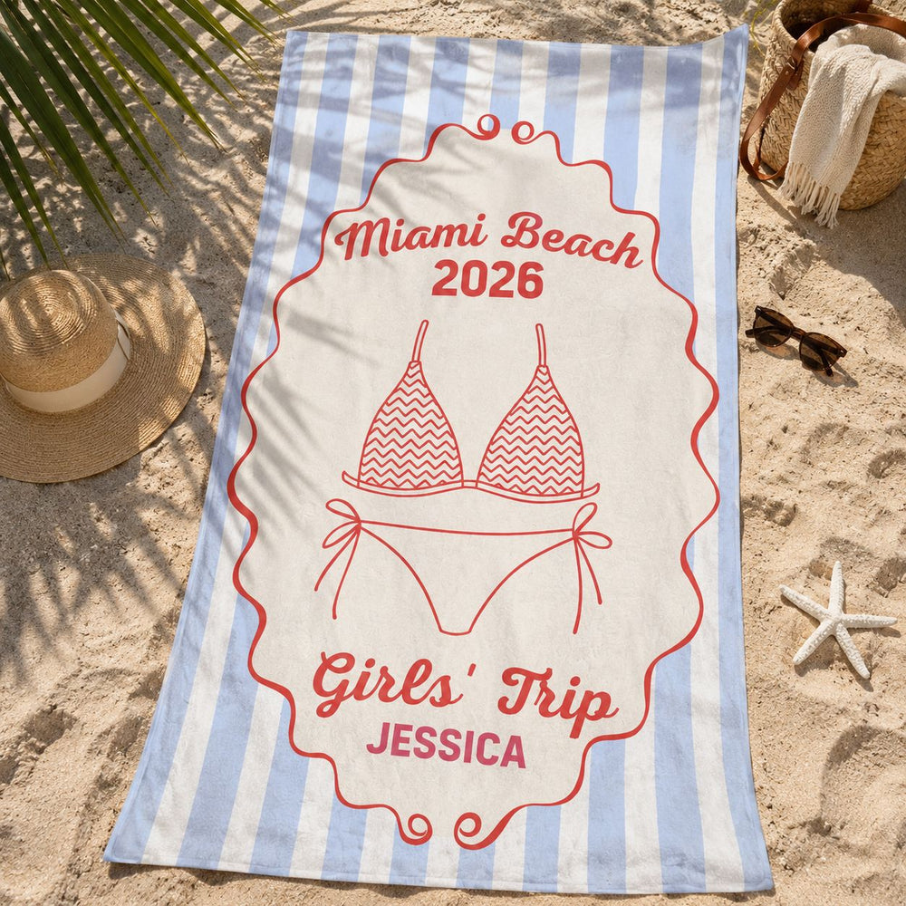 Girl Trip Bikini Gift For Her, Friends, Sisters - Personalized Beach Towel | Fun Summer Vacation Gift For Besties