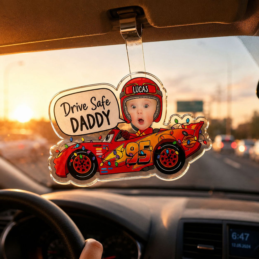 Drive Safe Daddy Custom Kid Face Father's Day - Personalized Car Visor Clip | Cute Dad Car Gift